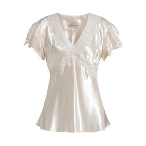 ALBERTA FERRETI Alberta Ferretti Silk Lace Trim V-Neck Top Women WHITE Shirts